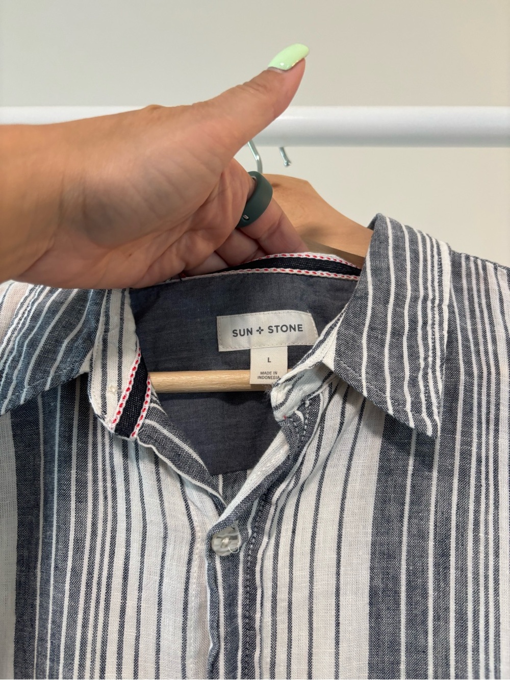 Sun + Stone Short-Sleeve Vertical Stripe Button-Down Shirt - Black & White - Picture 9 of 9